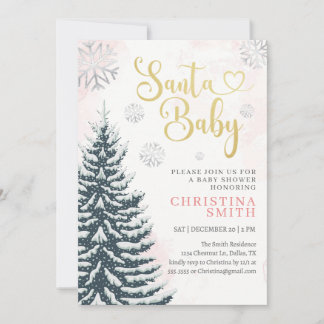 Invitation Père Noël Baby Pink Winter Wonderland Baby Girl Do