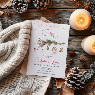 Invitation Père Noël Baby Rustic Winter Greenery baby shower