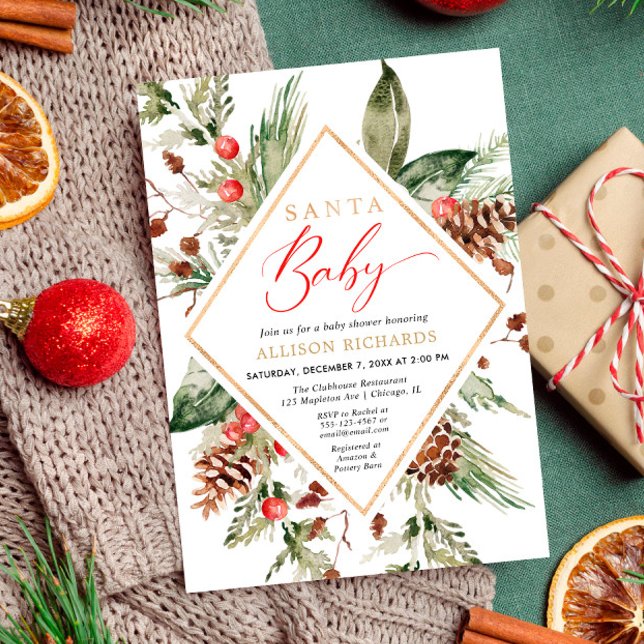 Invitation Père Noël Baby Rustic Winter Greenery baby shower (Créateur téléchargé)