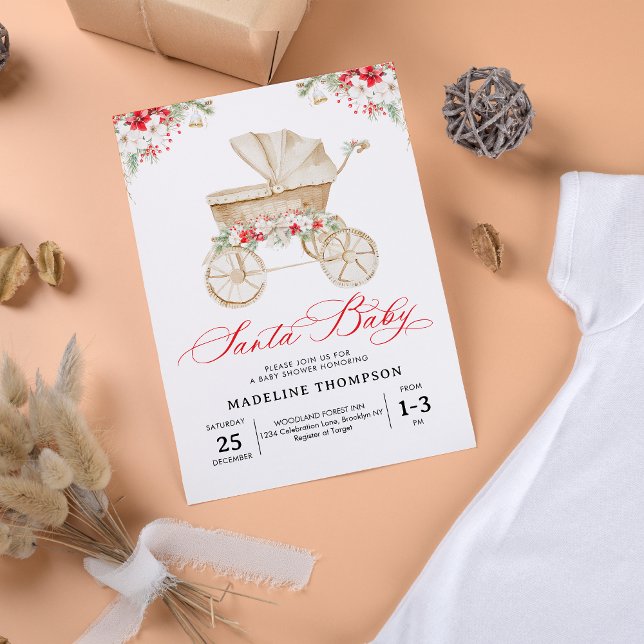 Invitation Père Noël Baby Script Baby shower de poussette de  (Créateur téléchargé)