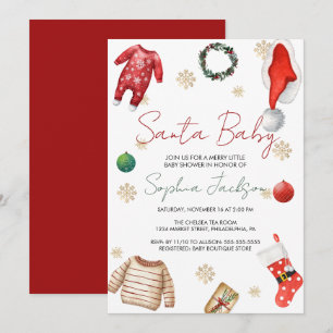 Invitation Père Noël Baby shower Noël Vêtements de bébé hiver