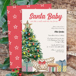 Invitation Père Noël Baby Vintage Christmas Baby shower Invit<br><div class="desc">Baby shower de noël vintage sur l'invitation avec "Père Noël Baby glisse juste un berceau sous l'arbre, pour moi". Cette aquarelle est dotée d'un arbre de Noël éclairé, d'un berceau et de cadeaux avec typographie rétro dans une palette de couleurs neutre pour le genre. Whimsical, décalé et parfait pour la...</div>