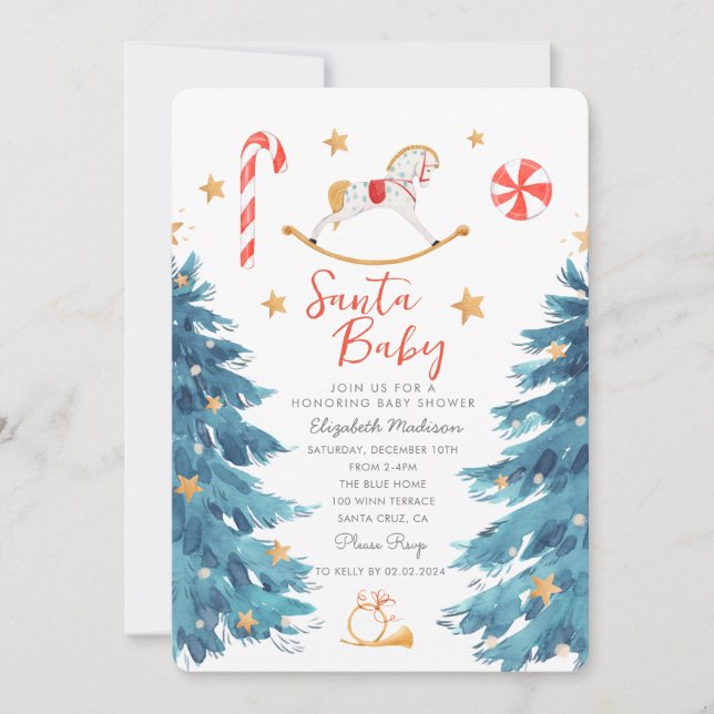 Invitation Père Noël Baby Watercolor Baby shower mignon (Devant)