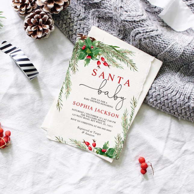 Invitation Père Noël Baby Winter Flowers Baby shower Invitati (Créateur téléchargé)