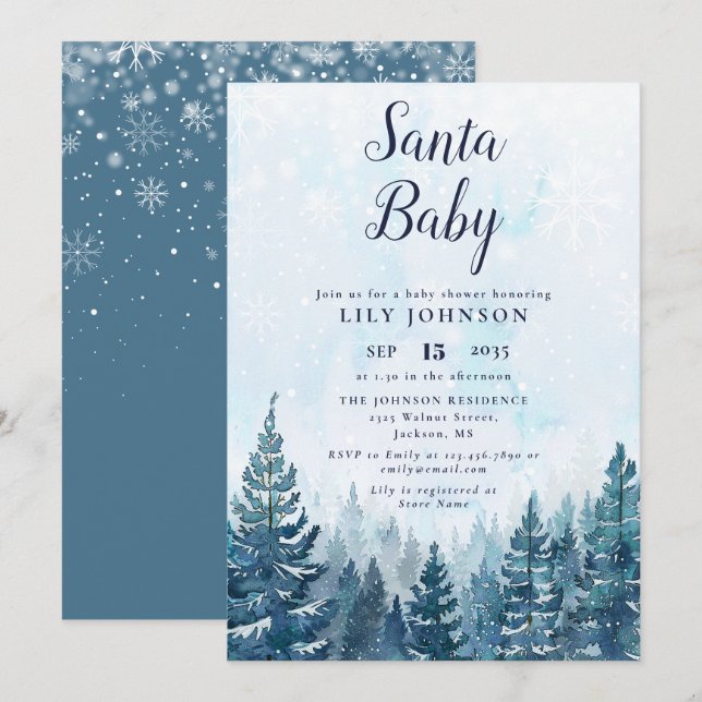 Invitation Père Noël Baby Winter Forest Baby shower (Devant / Derrière)