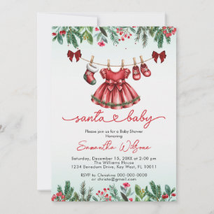 Invitation père Noël bébé Noël baby shower fille