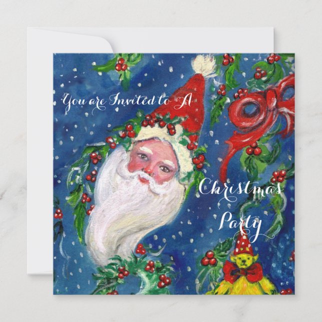 INVITATION PÈRE NOËL, CHRISTMAS CROWNS, HOLLYBERRIES FÊTE DE  (Devant)