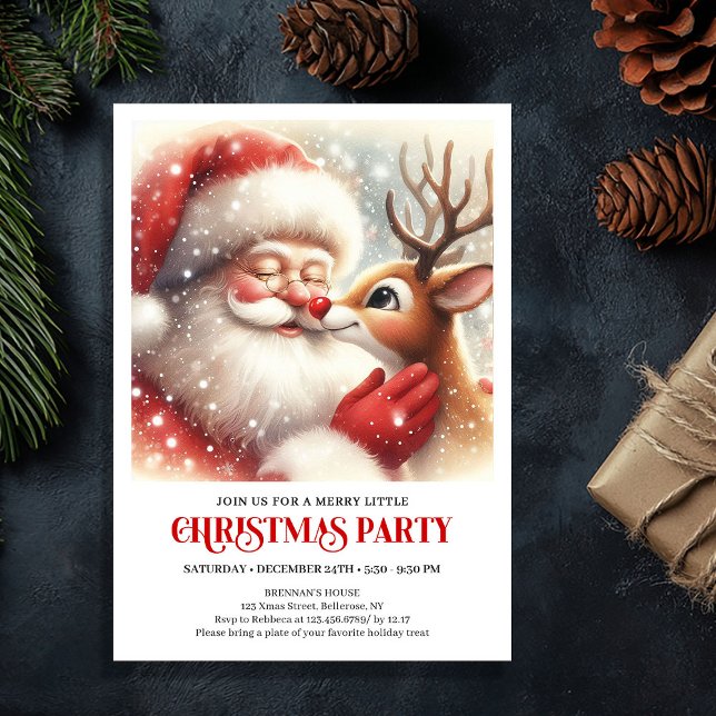 Invitation Père Noël classique Rudolph Noël Joyeuse Fête (Classic Santa Claus Rudolph Christmas Joyful Party Invitation

)
