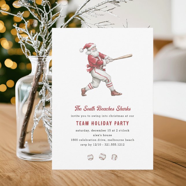 Invitation Père Noël de baseball se balançant pour la fête de (Créateur téléchargé)