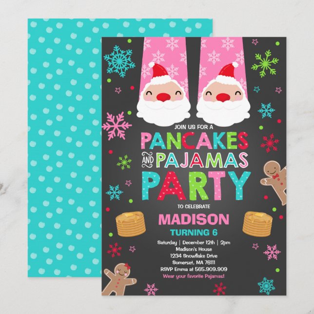 Invitation Père Noël de crêpes et de pyjamas de (Devant / Derrière)