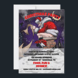 Invitation Père Noël de dessin animé assis sur la cheminée<br><div class="desc">santa claus cadeaux joyeux,  xmas maison neige joyeuse,  amusant amusant drôle,  personnage dessin animé,  jolie cheminée d'hiver,  Noël santa claus</div>