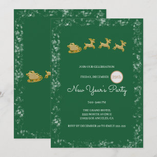 Invitation Père Noël de Noël en or et renne