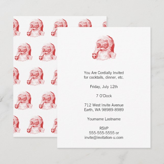 Invitation Père Noël de style Letterpress rétro avec tuyau (Devant / Derrière)