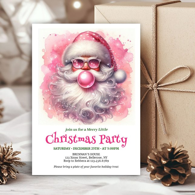 Invitation Père Noël drôle classique avec lunettes de soleil  (Classic Funny Santa With Sunglasses Christmas Invitation

)