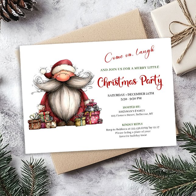 Invitation Père Noël drôle et décalé dessiné à la main pour l (Lighthearted Quirky Santa Hand Drawn Holiday Invite)