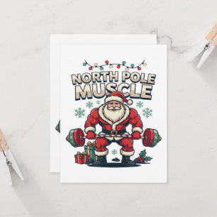 Invitation Père Noël drôle pôle Nord muscle Gym de Noël