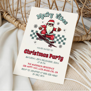 Invitation Père Noël en skateboard rétro Joyeux Noël Fête