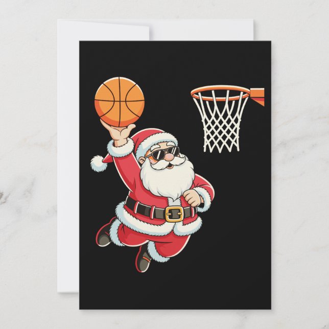 Invitation Père Noël faisant un dunk de basketball Noël (Devant)