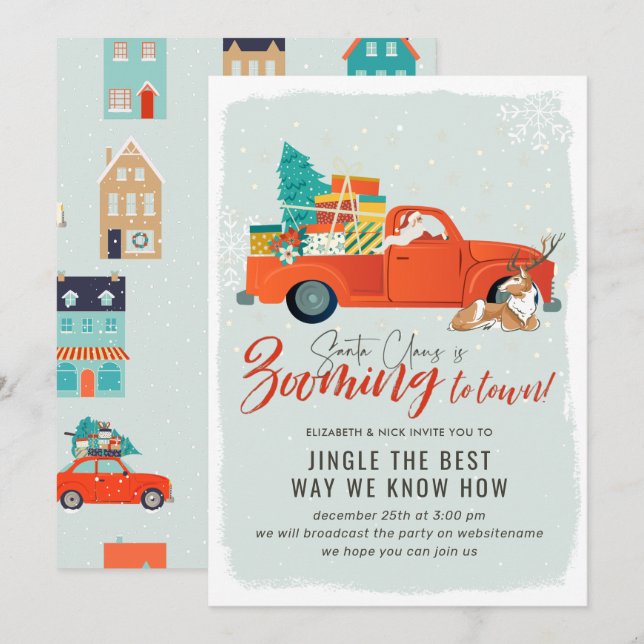 Invitation Père Noël | Fête Virtuelle de Noël (Devant / Derrière)