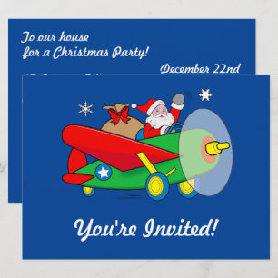 Invitation Père Noël Flying Airplane Dons Christmas Party Inv