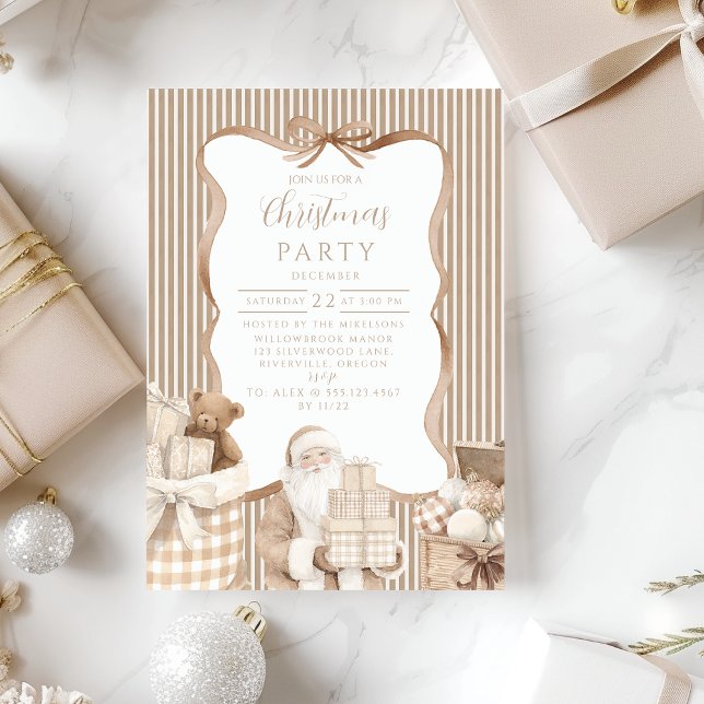 Invitation Père Noël Gingham Neutre Noël (Créateur téléchargé)