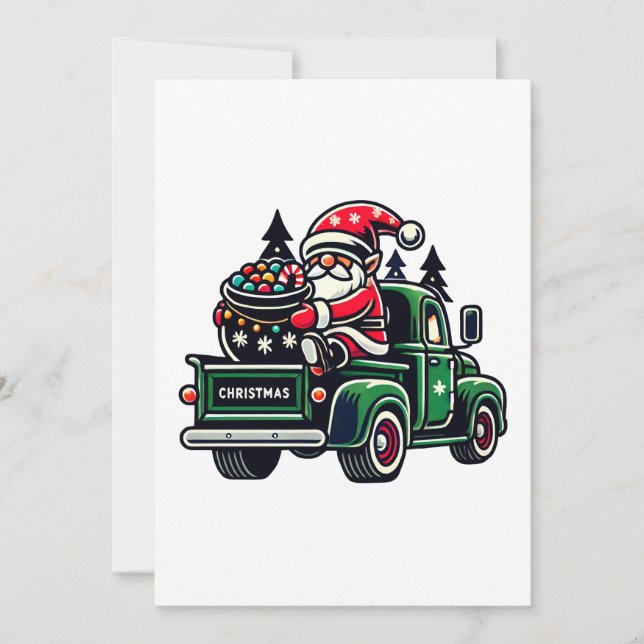 Invitation Père Noël gnome sur camionnette (Devant)