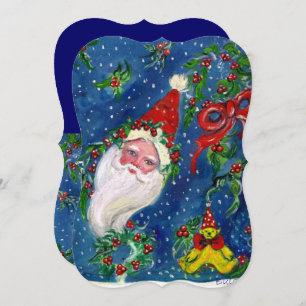 INVITATION PÈRE NOËL, HOLLYBERRIES, COURONNES, FÊTE DE NOËL B