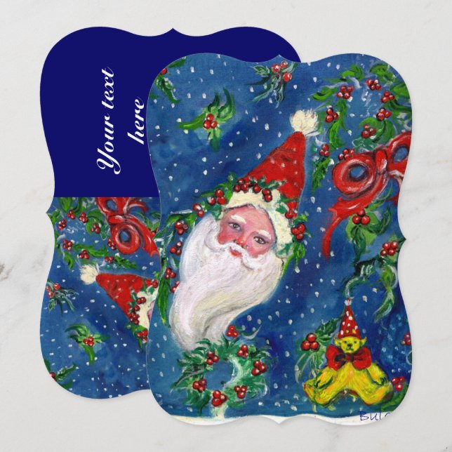 INVITATION PÈRE NOËL, HOLLYBERRIES, COURONNES, FÊTE DE NOËL B (Devant / Derrière)