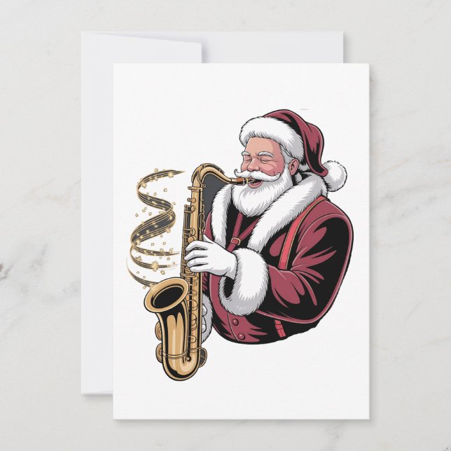 Invitation Père Noël jouant du saxophone Musicien de Noël Sax (Devant)