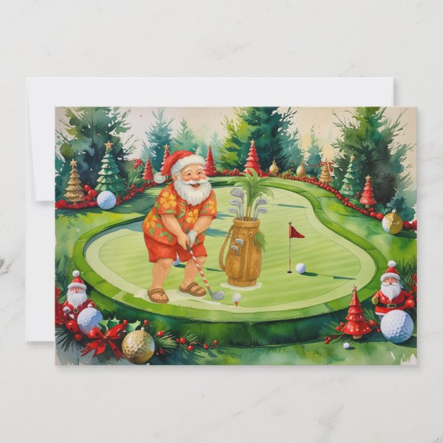 Invitation PÈRE NOËL joue au golf Vacances de Noël (Devant)