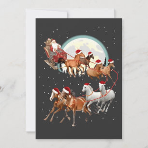 Invitation Père Noël montant des chevaux, traîneau équestre