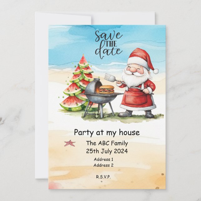 Invitation Père Noël  Noël d'été en juillet (Devant)