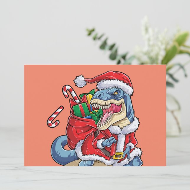 Invitation Père Noël Noël dinosaure T rex garçons hommes (Debout devant)