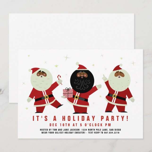 Invitation Père Noël noir dansant drôle fête (Devant / Derrière)