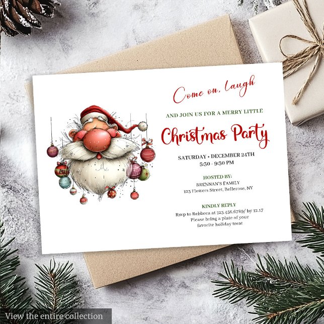 Invitation Père Noël original classique rouge vert vacances   (Quirky Santa Claus Classic Red Green Holiday Invite)