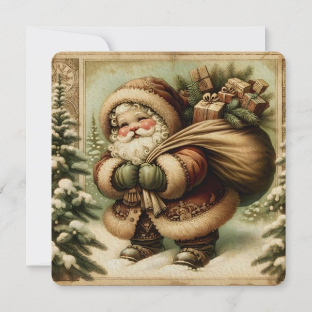 Invitation Père Noël rétro avec des cadeaux (Devant)