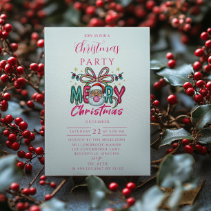 Invitation Père Noël Rétro Joyeux Noël Nœud Coquette
