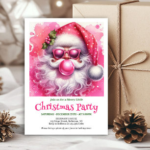 Invitation Père Noël Rose Fantaisiste Bubble Gum Noël Drôle 