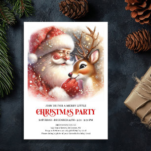 Invitation Père Noël Rudolph Fête Magie Douce Hiver Partie