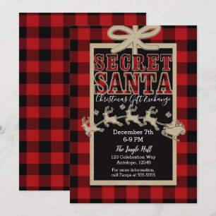 Invitation Père Noël Secret Rustique Fêtes Rouge Carreaux & K