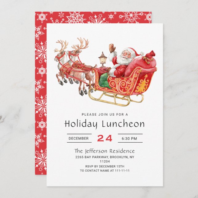 Invitation Père Noël Sleigh Fête de Noël (Devant / Derrière)