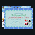 Invitation Père Noël Snowman Christmas Party<br><div class="desc">D'un côté de cet Invitation festif de Noël sont des modèles pour vous permettre d'ajouter tous vos détails pertinents. Un arrière - plan bleu avec des flocons de neige blancs, En haut une bannière bleue avec les modèles pour le texte et un petit Père Noël et Snowman mignon dans le...</div>