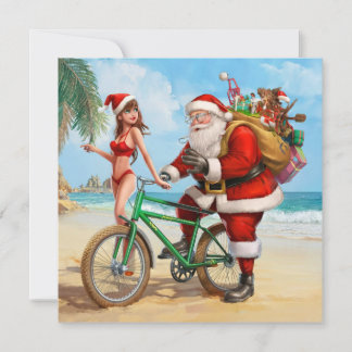 Invitation Père Noël sur la plage, Joyeux Noël !