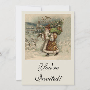 Invitation Père Noël victorien avec arbre de Noël