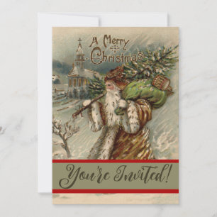 Invitation Père Noël victorien avec arbre de Noël