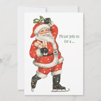 Invitation Père Noël victorien de Noël vintage patineur sur g