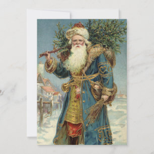 Invitation Père Noël victorien vintage avec sapin de Noël