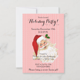Invitation Père Noël vintage à la mode rayé rouge et blanc