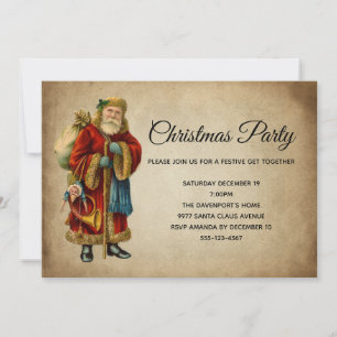 Invitation Père Noël Vintage à l'ancienne Soirée de Noël