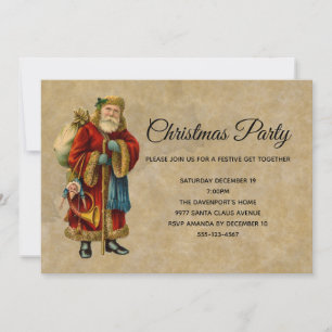 Invitation Père Noël vintage à l'ancienne Soirée de Noël